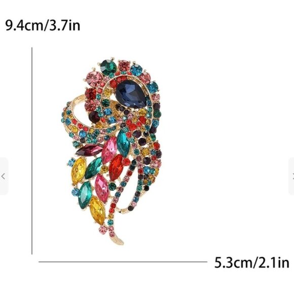 Colorful Rhinestone Mullticolor Brooch Pin Gold Tone - Picture 2 of 2